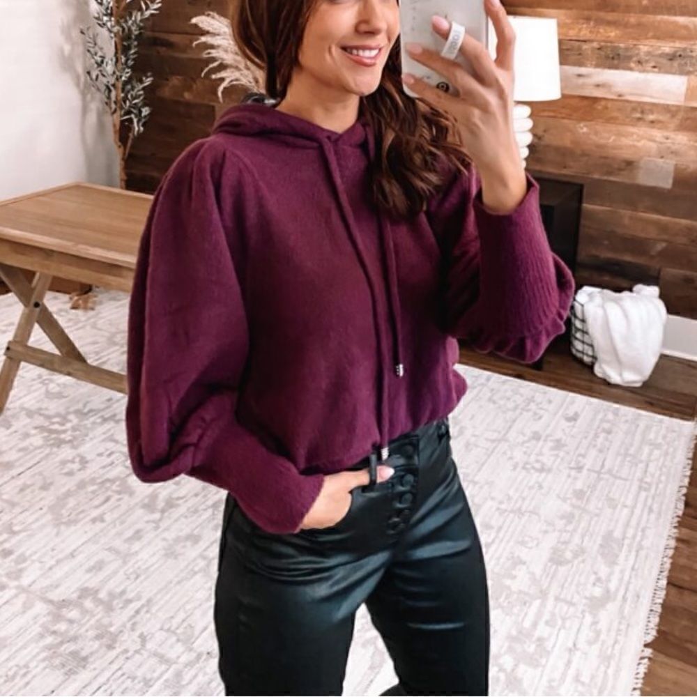 Express Purple Soft Balloon Puff Sleeve Pullover Hoodie